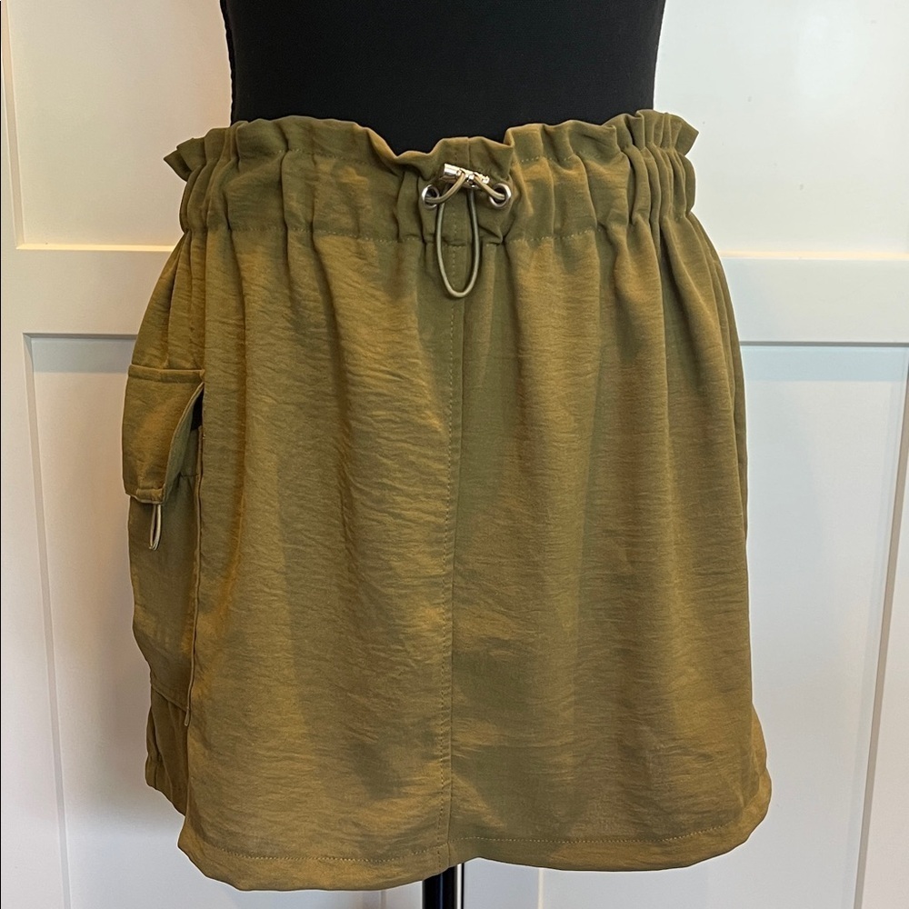 NWT Olive Green Mini Skirt with Drawstring Waist